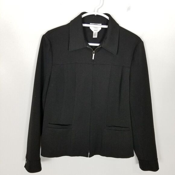 Talbots Women Stretch Zip Up Jacket Sz 10 Black Pockets Preppy Casual Lined - Picture 1 of 8